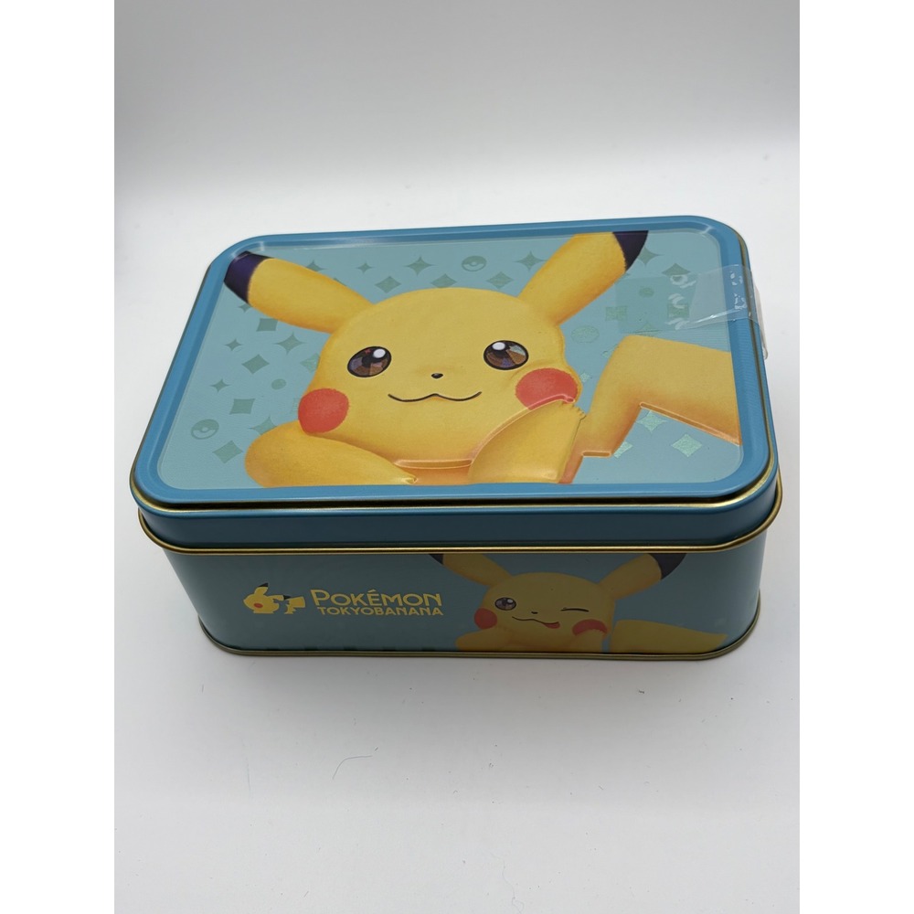 Pokemon Tokyo Banana Pikachu Empty Cookie Tin Blue Rectangular Storage Box